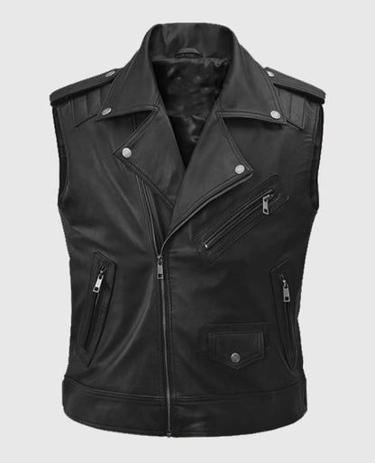 Men’s Black Bikers Quilted Leather Vest