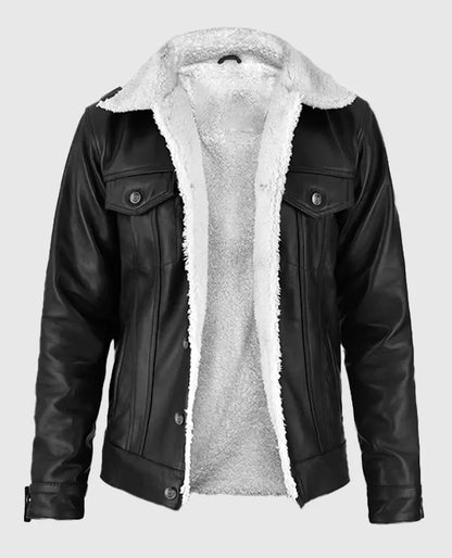 Men’s Black Leather Sherpa Style Jacket