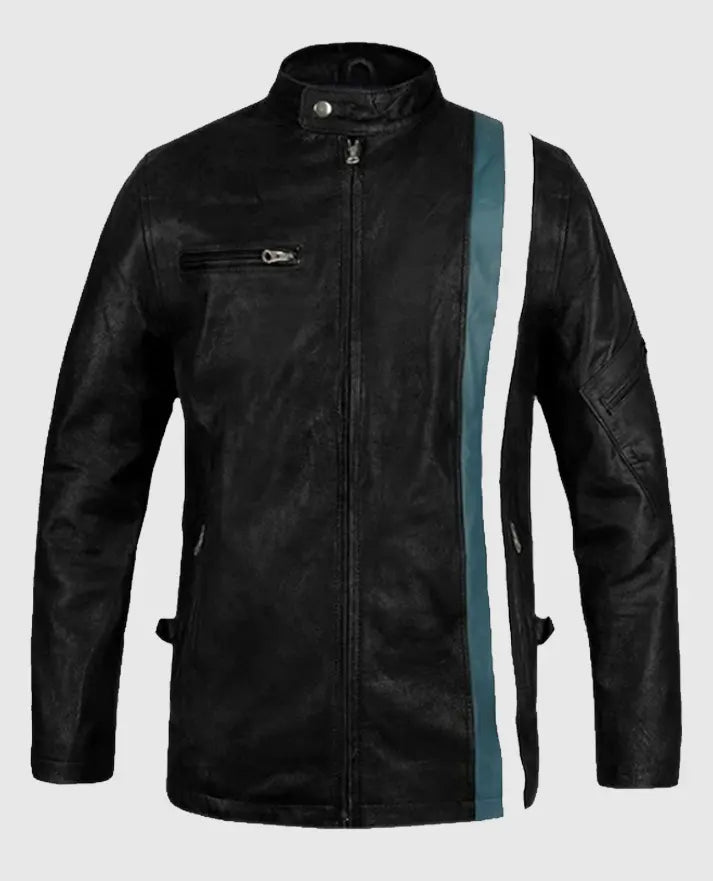 Men's Black Racer Stripe Leather Jacket