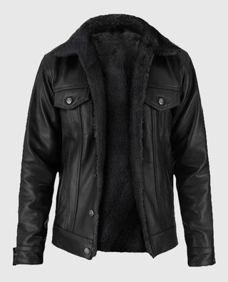 Men's Black Sherpa Leather Jacket