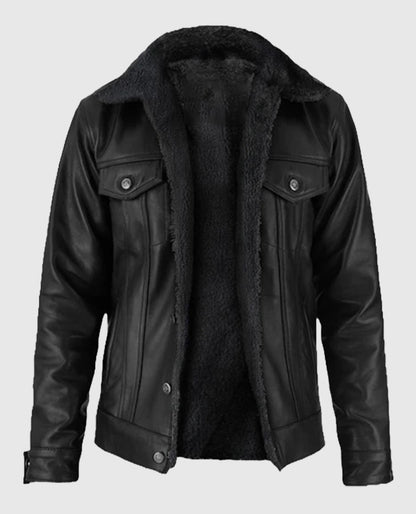 Men's Black Sherpa Leather Jacket