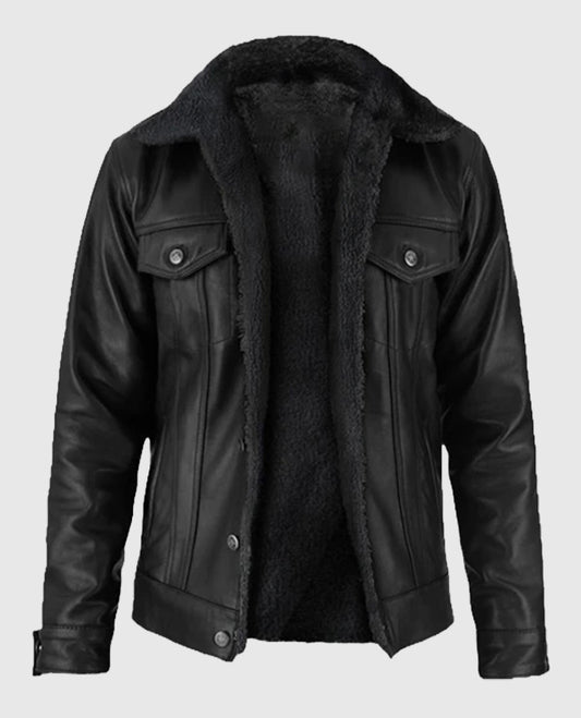 Men's Black Sherpa Leather Jacket