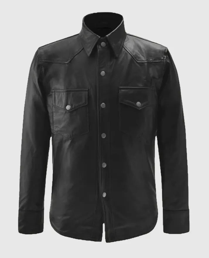 Men’s Black Trucker Leather Jacket