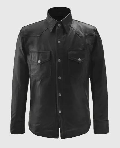 Men’s Black Trucker Leather Jacket
