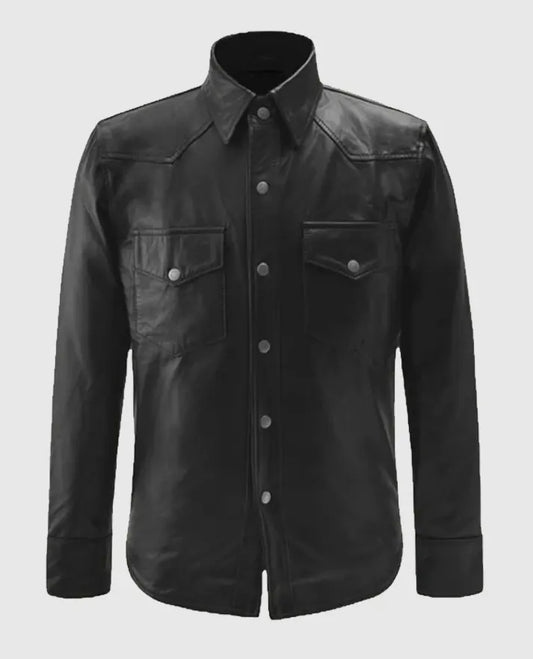 Men’s Black Trucker Leather Jacket