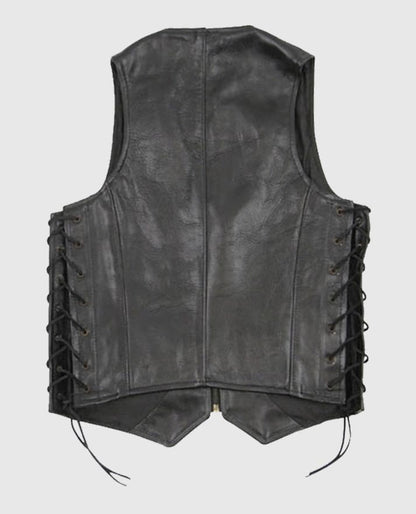  Men's Casual Black Laced Leather Vest