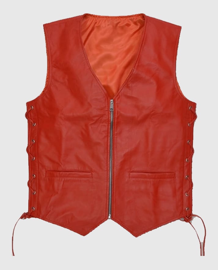 Men’s Classic Red Laced Leather Vest