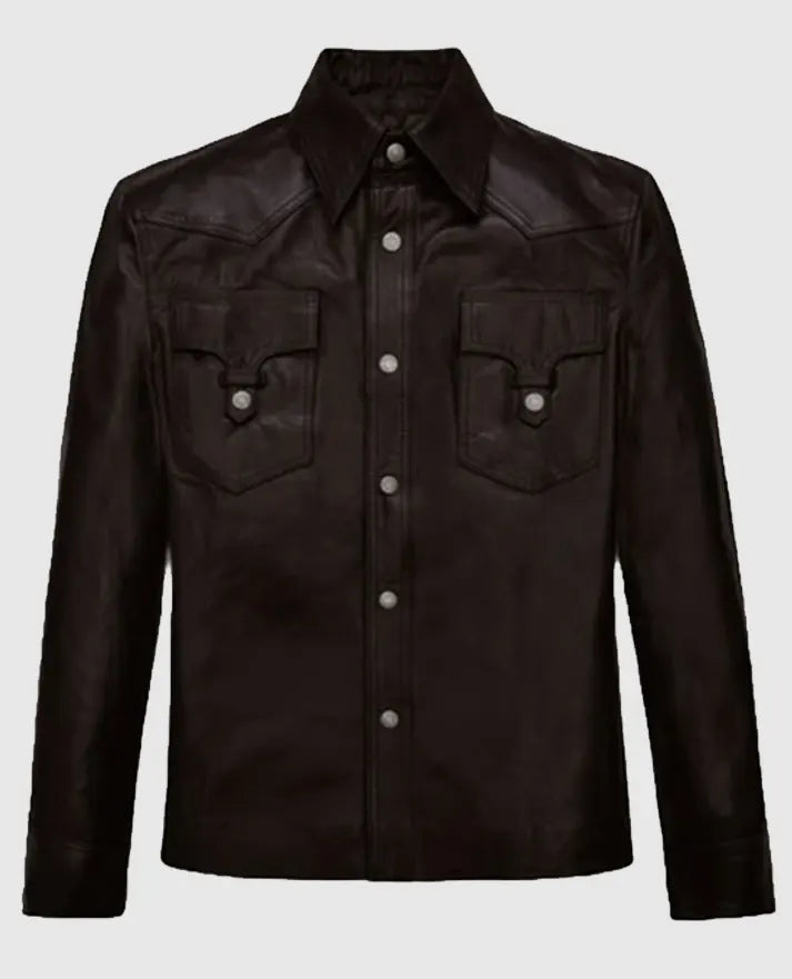 Men's Dark Brown Trucker Leather Jacket