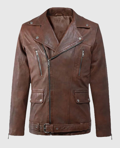 Men's Dauntless Brown Biker Leather Jacket