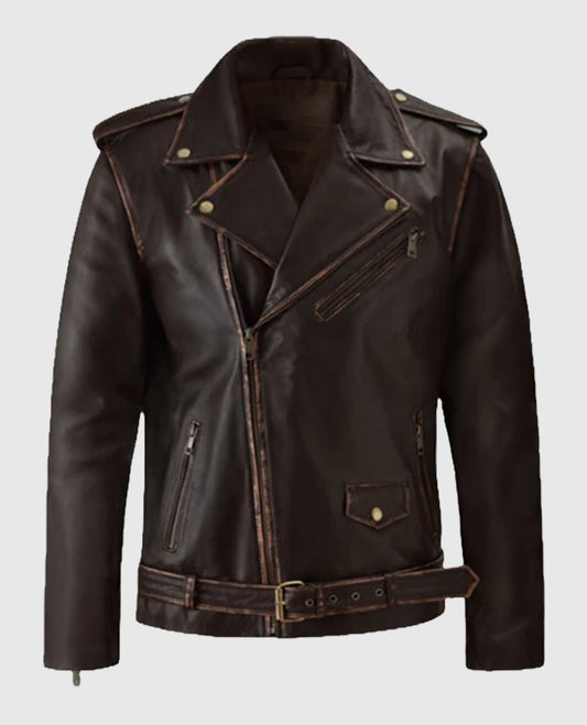 Men's Enforcer Dark Brown Biker Leather Jacket