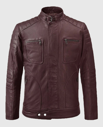 Men's Firefly Moto Burgundy Biker Leather Jacket