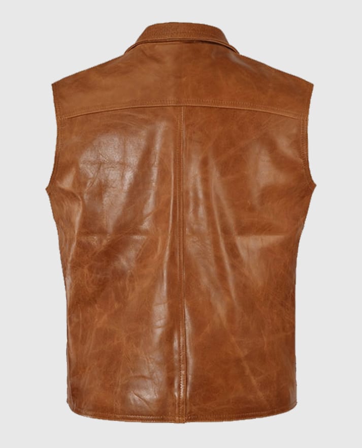 Men’s Light Brown Leather Biker Vest