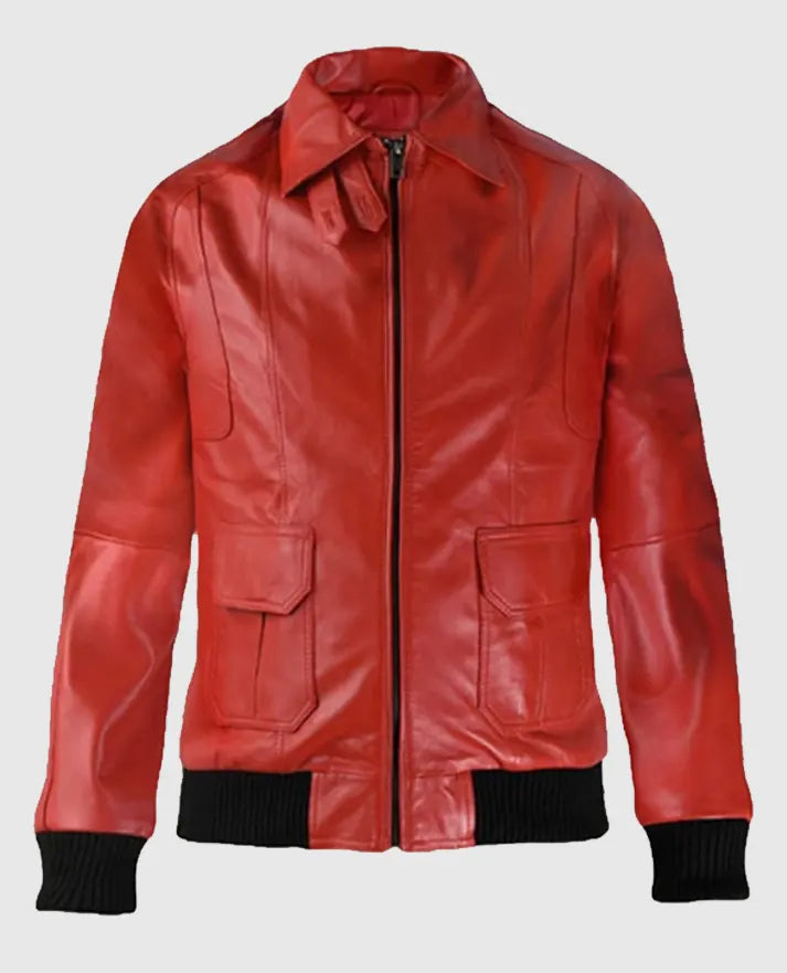 Men’s Red Bomber Leather Jacket 