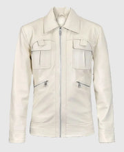 Men's Shirt Collared Motorcycle Leather Jacket