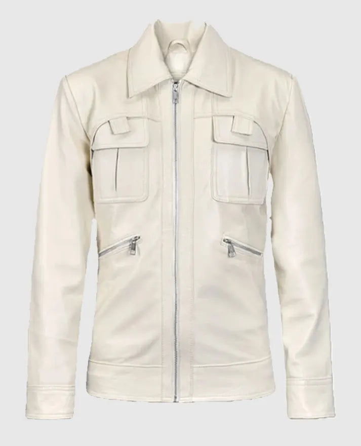 Men's Shirt Collared Motorcycle Leather Jacket