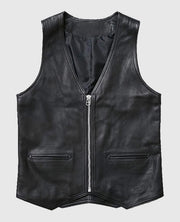 Men's Stylish V-Neck Black Leather Vest