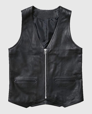 Men's Stylish V-Neck Black Leather Vest