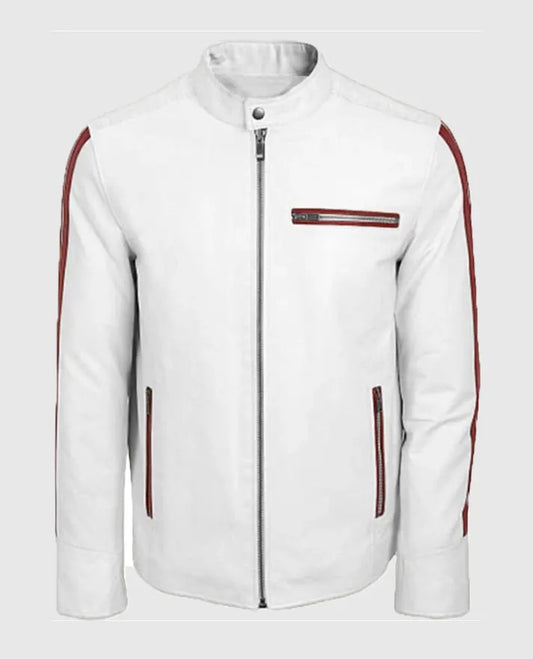 Men’s White Biker Leather Jacket