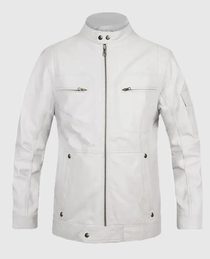 Men’s White Motorcycle leather Jacket