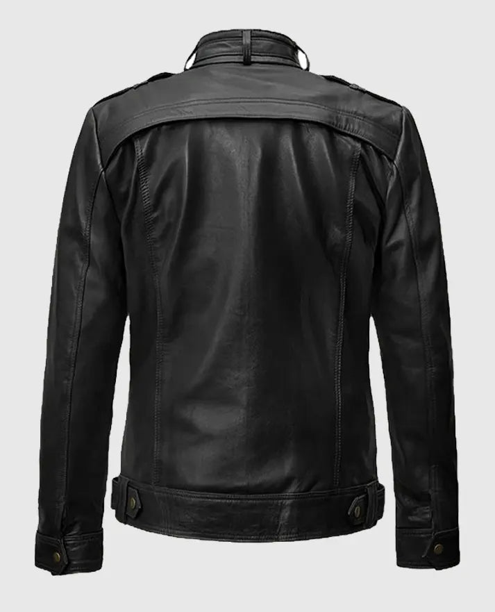Military Inspired Black Leather Jacket 