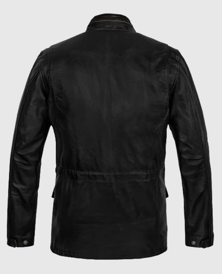 Military M-65 Black Leather Jacket