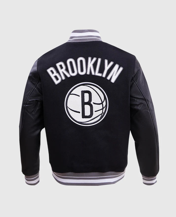 NBA Brooklyn Nets Men's Rib Wool Black Varsity Jacket