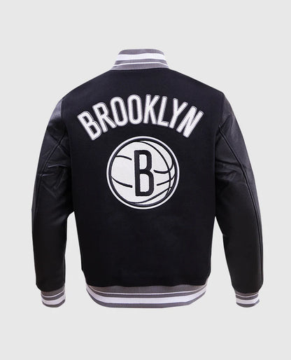 NBA Brooklyn Nets Men's Rib Wool Black Varsity Jacket