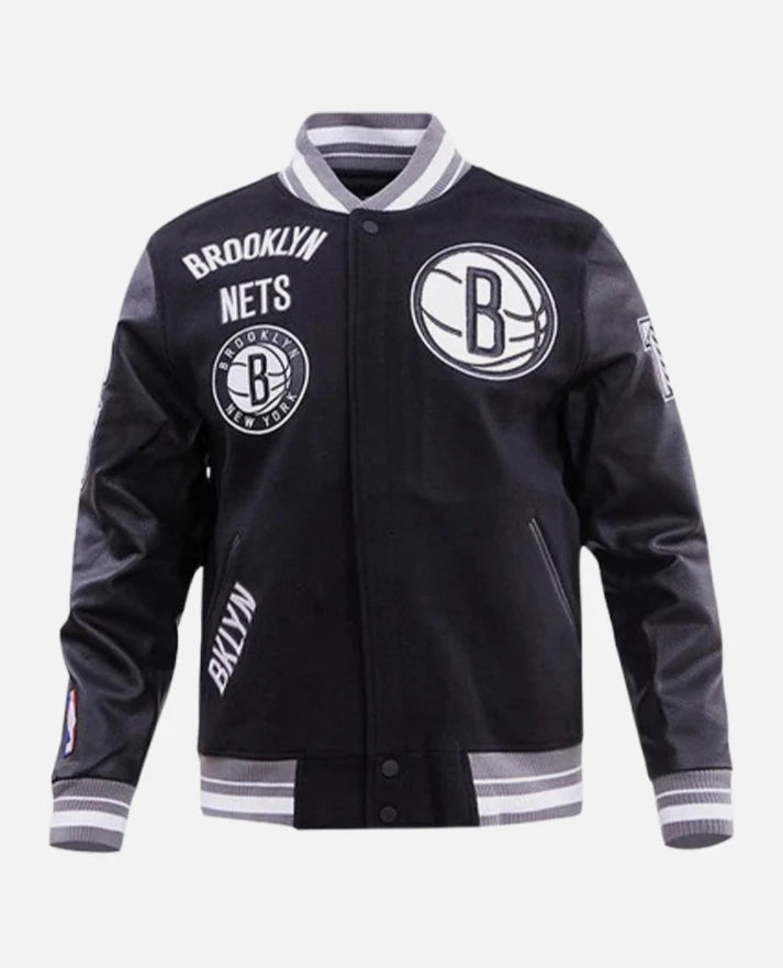 NBA Brooklyn Nets Rib Wool Black Varsity Jacket