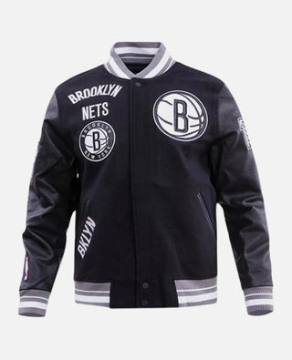 NBA Brooklyn Nets Rib Wool Black Varsity Jacket