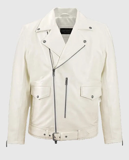 Nick Jonas White Biker Leather Jacket