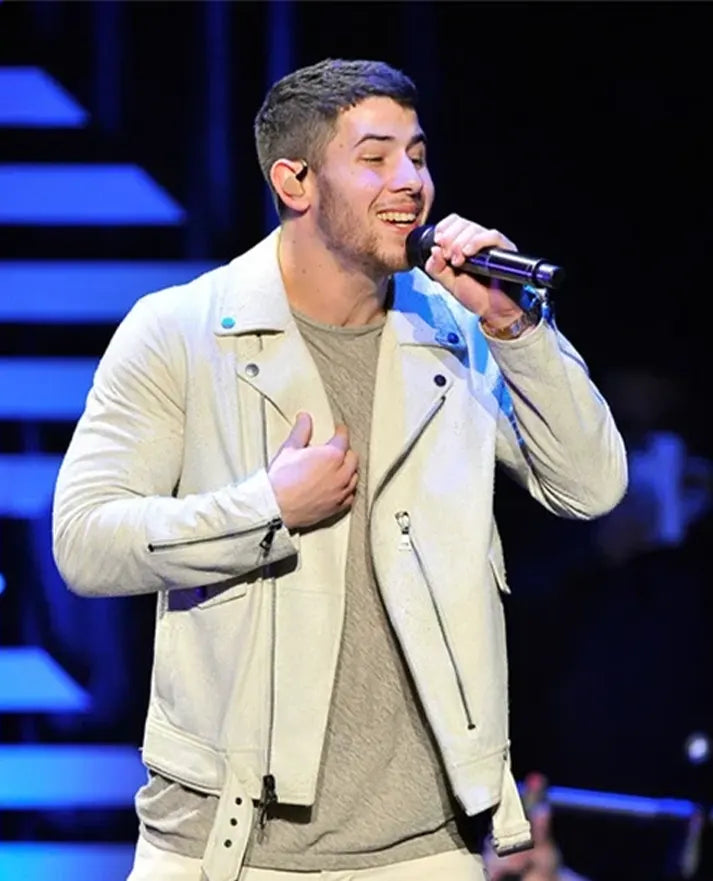 Nick Jonas White Leather Jacket