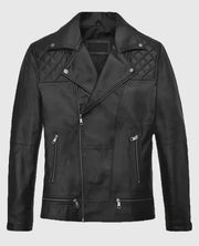 Patrick J Adams Black Leather Biker Jacket