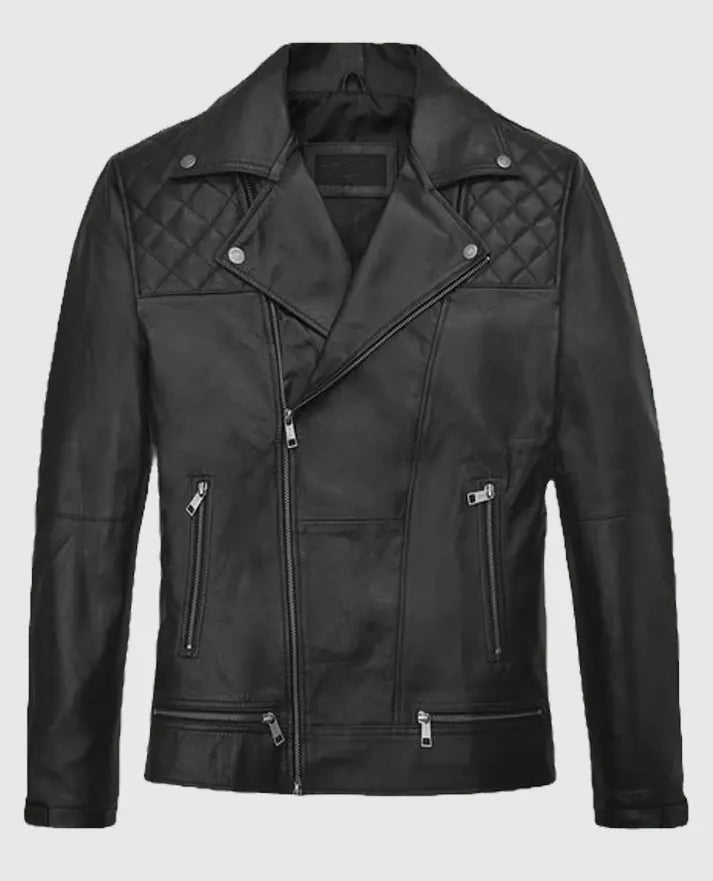 Patrick J Adams Black Leather Biker Jacket