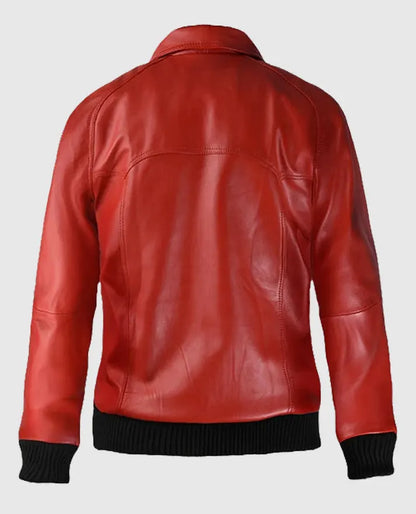 Red Bomber Leather Jacket 