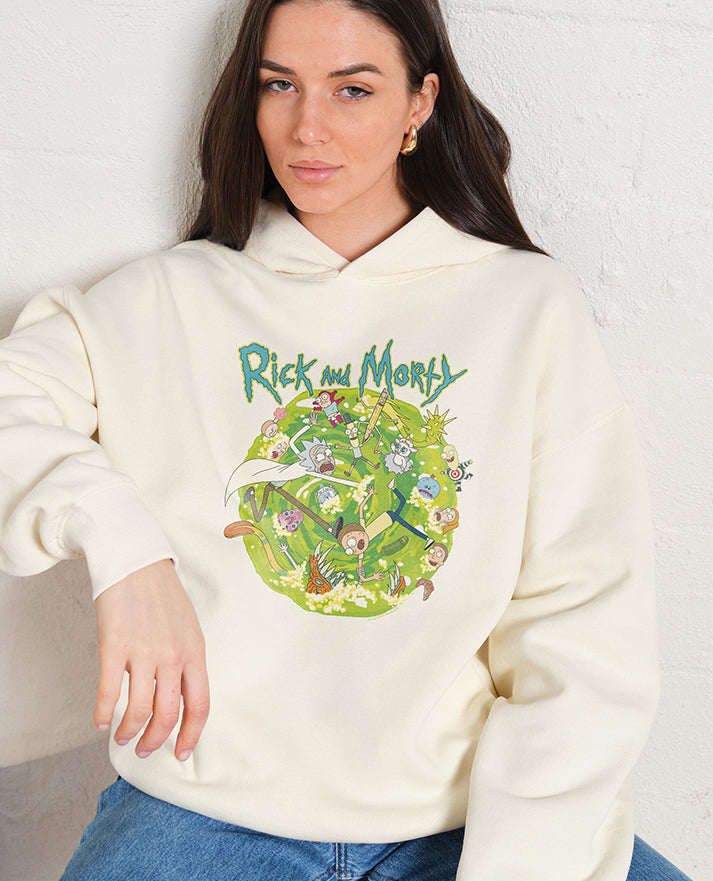 Rick and Morty Portal Collage Cream Hoodie