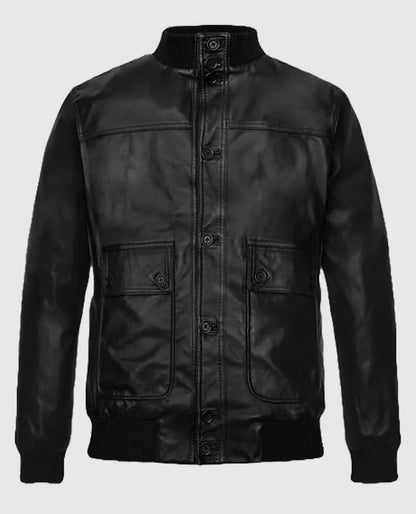 Ryan Reynolds Black Leather Bomber Jacket