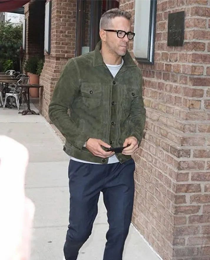 Ryan Reynolds Olive Suede Leather Jacket