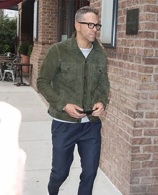 Ryan Reynolds Olive Suede Leather Jacket