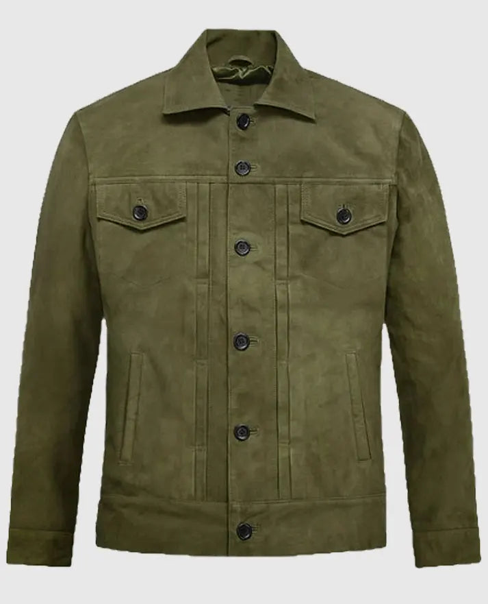 Ryan Reynolds Olive Suede Leather Trucker Jacket