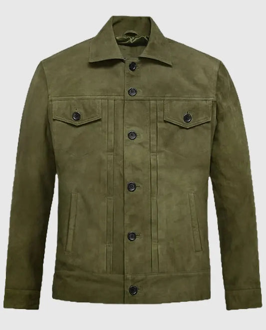 Ryan Reynolds Olive Suede Leather Trucker Jacket