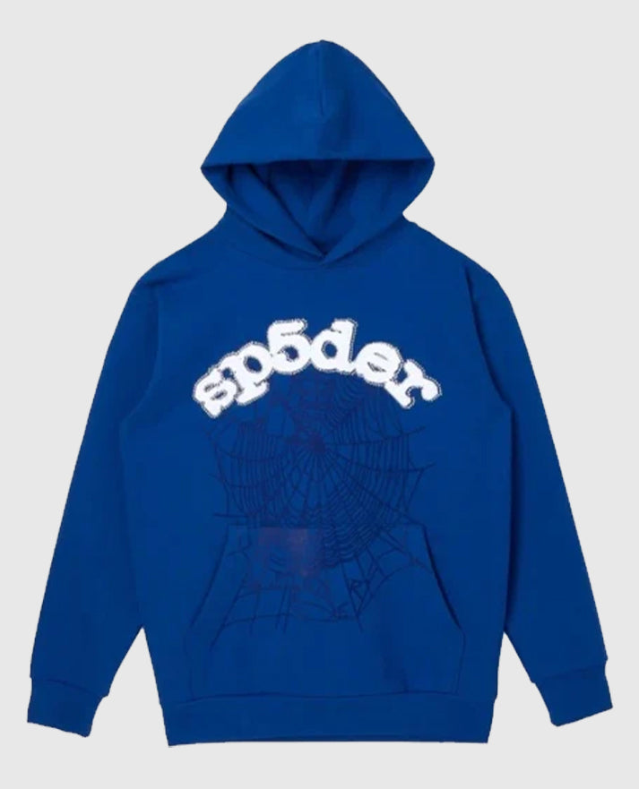SP5DER Web Suit Blue Hoodie Rhinestone