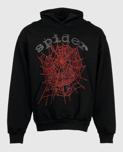 Sp5der OG Rhinestone Logo Black Hoodie