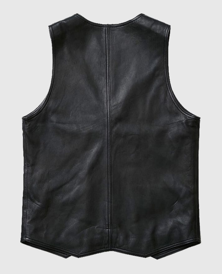 Stylish V-Neck Black Leather Vest