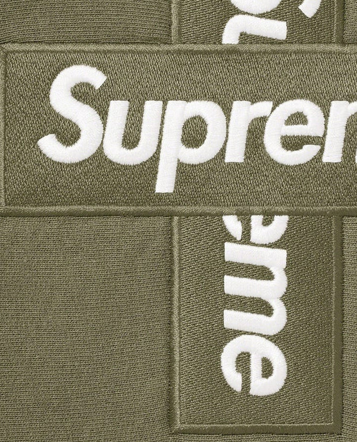 Supreme Cross Box Logo green Hooded Sweatshirt logo close up