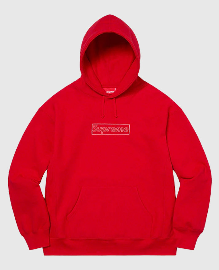Supreme KAWS Chalk Logo Red Hooded Sweatshirt