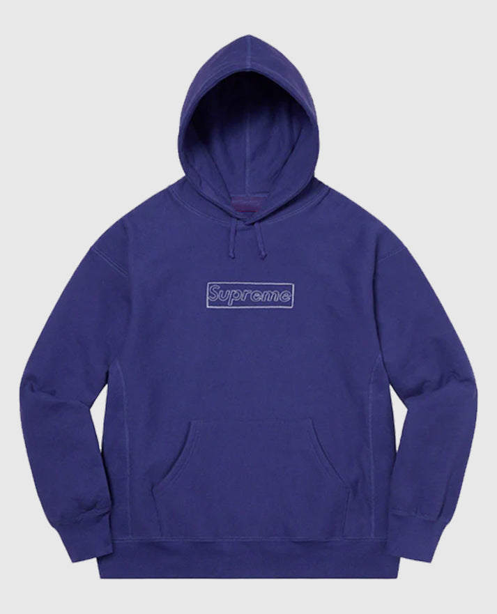 Supreme KAWS Chalk Logo purple Hooded Sweatshirt close view