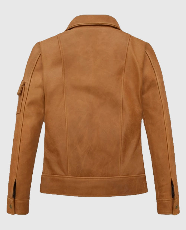 Tan Gigi Hadid Leather Jacket