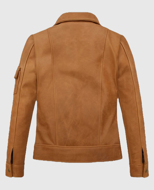Tan Gigi Hadid Leather Jacket