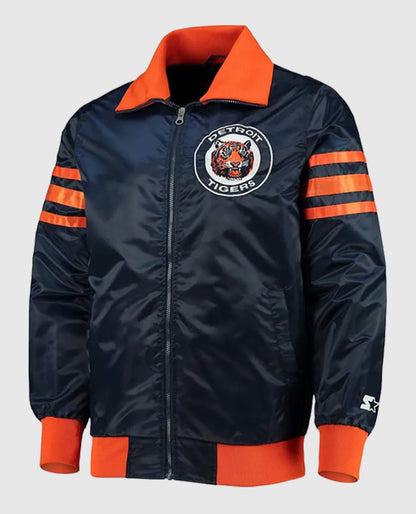 The Captain III Detroit Tigers Navy Blue Varsity Satin Jacket