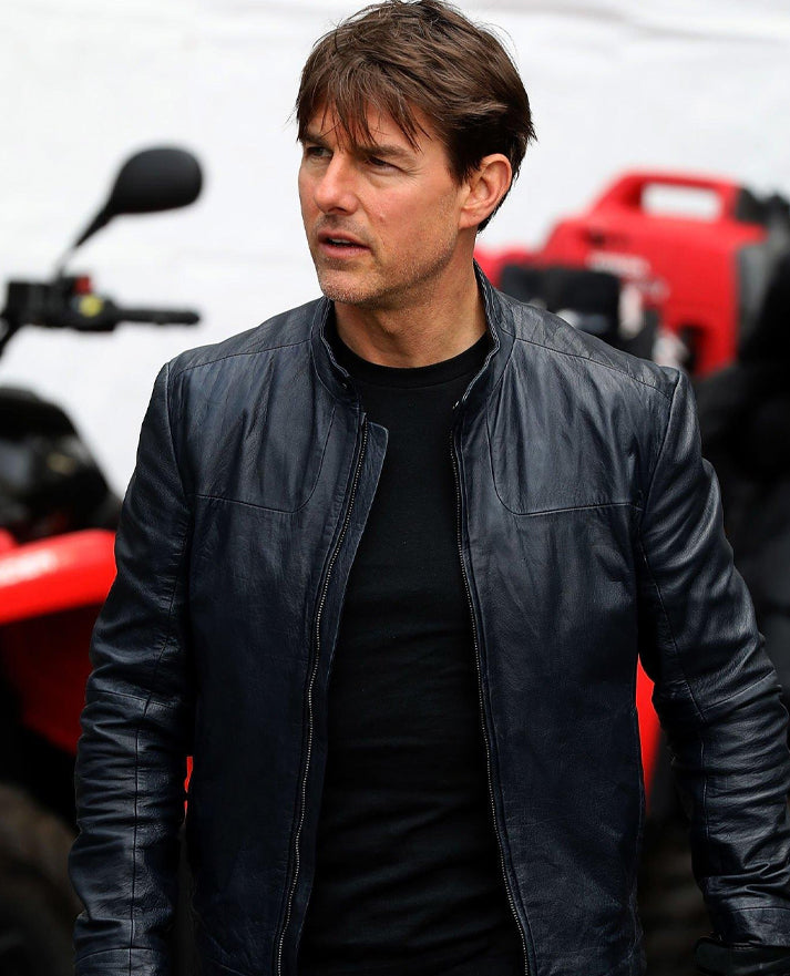 Tom Cruise Mission Impossible Fallout Blue Leather Jacket